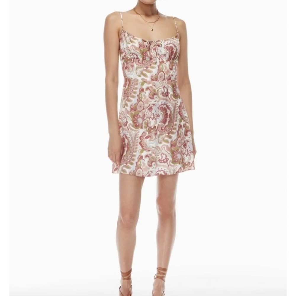 Wilfred Aritzia Floral Paisley Print Bellow Tie-Front Mini Dress Boho Prairie 2
